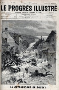 Die Katastrophe von Bouzey (Vosges), der Damm des Epinal-Stausees brach und ergoss 7 Millionen Kubikmeter Wasser - Gravur in „Le Progres illustrious“ von 1895