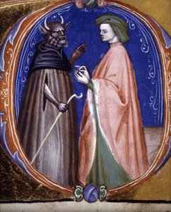 Die Begegnung mit dem Dämon. Manuskript aus dem 14. Jahrhundert. Biblioteca comunale di Rimini. von Unknown artist