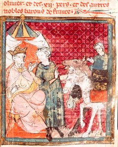 Der Abschied des Ritters Roland von seinem Onkel Karl dem Großen (742-814). Miniatur aus „Grandes Chroniques de France“ 1375-1379 Städtische Bibliothek, Castres von Unknown artist