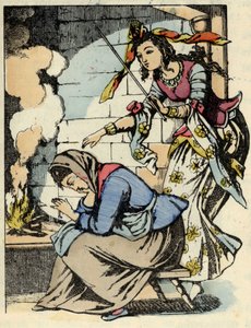 Die gute Fee von Aschenputtel und Aschenputtel. Illustration aus Charles Perraults Märchen „Aschenputtel oder Der kleine Glasschuh“