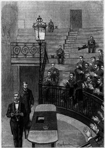 Der große Amphitheater der Medizinischen Fakultät des Quartier Latin in Paris. Gravur im Journal „La jeunesse“ von Unknown artist