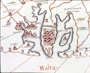 Die Insel Malta mit Fort St. Elmo (Detail des Portulans von Castellini)