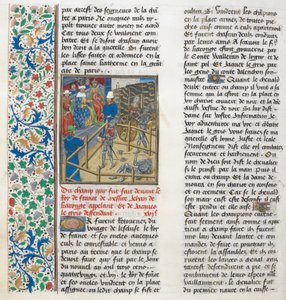 Der gerichtliche Kampf von Jacques le Gris und Jean de Carrouges. Florale Umrandung.