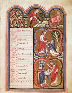 Der Monat April, Noli me tangere, der Unglaube des heiligen Thomas (Seite aus dem Psalterium Beatae Elisabeth) um 1270