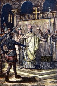 Die Ermordung von St. Thomas Becket in der Kathedrale von Canterbury, 29. Dezember 1170, durch Ritter vom Hofe König Heinrichs II.