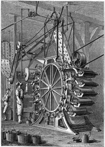 Die neue Tapetendruckmaschine. Gravur im illustrierten Journal „La Jeunesse“. von Unknown artist
