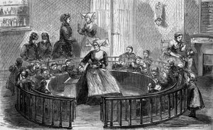 Die Kinderkrippe der Crèche Sainte Eugénie in der Rue de Crimée in Paris 1870