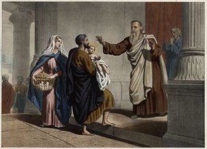Die Darstellung Christi im Tempel. Anonyme Gravur aus der Mitte des 19. Jahrhunderts.