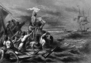 Das Floß der Medusa sieht die Argus vor der Küste. In „Histoire générale de la marine“ von Van Tenac von Unknown artist