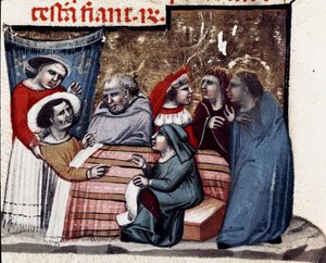 Die Wiederholung des Testaments am Krankenbett (Miniatur) aus dem Codex Justinianus von Unknown artist