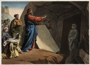 Die Auferstehung des Lazarus. Anonyme Gravur aus der Mitte des 19. Jahrhunderts.