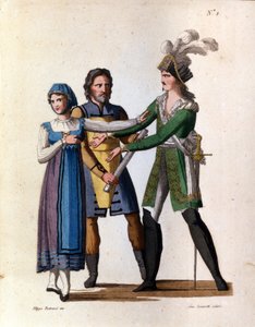 Die Sänger Savino Monelli (Bertrando), Teresa Bellog (Isabella) und Filippo Galli (Tarabotto) in der Oper „L
