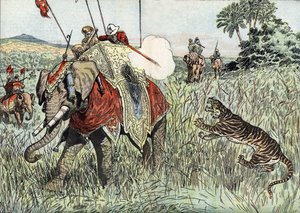 Die Reise des Prinzen von Wales (später Edward VIII, dann Herzog von Windsor) (1894-1972) nach Britisch-Indien, hier bei einer Tigerjagd dargestellt von Unknown Artist