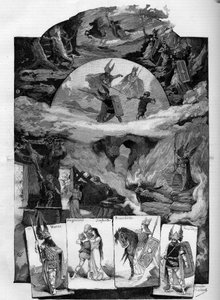 Theaterstück „Die Walküre“, Drama von Richard Wagner (1813-1883), aufgeführt im Théâtre de la Monnaie in Brüssel. Gravur in „Le Monde illustré“ von Unknown artist