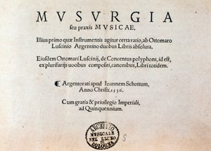 Titelseite von Musurgia, praktisches Handbuch der Musik (1536) von Unknown artist