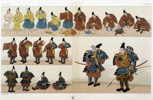 Traditionelle japanische Samurai-Kleidung - in „The Historical Costume“ von Racinet von Unknown artist