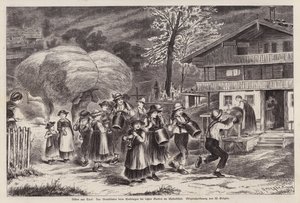 Traditionelles Läuten von Kuhglocken zur Feier des Einbringens der letzten Ernte im Alpbachtal, Tirol, Österreich (Gravur) von Unknown artist