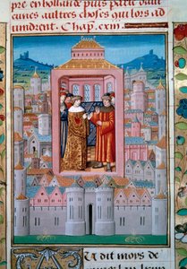 Vertrag von Conflans am 5.10.1465 zwischen König Ludwig XI. und Karl von Charolais. Miniatur aus „Les chroniques de Monstrelet“ von Enguerrand de Monstrelet, 15. Jahrhundert von Unknown artist