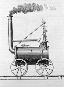 Trevithick-Lokomotive. 19. Jahrhundert (Gravur)