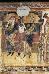 Zwei Heilige. Detail eines Freskos aus der Kirche Santa Maria von Taull. Um 1123. Barcelona. Nationalmuseum für Kunst von Katalonien.