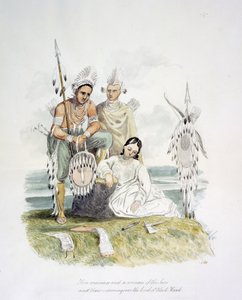 Zwei Krieger und eine Frau der Sacs und Foxes trauern über das Grab von Black Hawk