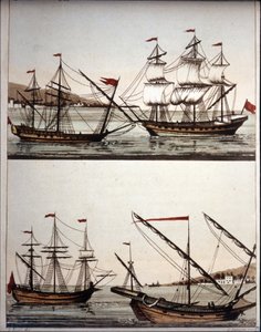 Typische Boote der barbarischen Piraten, - in „Il costume antico e moderno“ von Ferrario, Mailand von Unknown artist