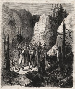 Tiroler Patriot Andreas Hofer (1767-1810) wird verhaftet - Gravur von 1879 in „Histoire des sociétés secrètes, politiques et religieuses“ von Pierre Zaccone (1817-1895)