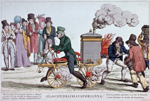 Velocipedraisiavaporianna: Dampfrad - Gravur um 1818, Bibl. der Stadt Paris
