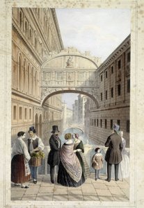 Venezianer auf der Seufzerbrücke (Ponte dei Sospiri) - in "Album der Hauptansichten von Venedig", illustriert von Marco Moro, Ed. Gio Brizeghel, ca. 1840