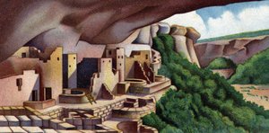 Blick auf den Cliff Palace (Altes Pueblo-Gebäude) Mesa Verde Nationalpark, USA, 1930er Jahre von Unknown Artist