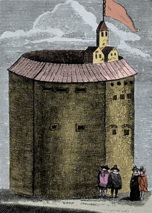 Ansicht des Londoner Globe Theatre zur Zeit von William Shakespeare (1564-1612). Gravur aus dem 19. Jahrhundert.