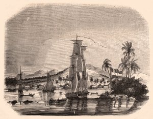 Ansicht der Bucht von Papeete und Block Queen, Tahiti, Französisch-Polynesien, im Vordergrund Segelboote und Boote von Unknown