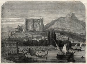 Ansicht der Festungen von La Spezia in Italien. Gravur in „The Illustrous Universe“