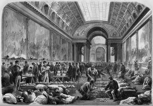 Ansicht der Galerie der Schlachten des Schlosses von Versailles, wo das Postamt installiert ist von Unknown artist