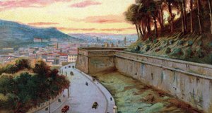 Blick auf die Mauern der Viale Vaticano zwischen Vatikanstadt und Rom, Italien, Chromolithographie der 1930er Jahre von Unknown Artist
