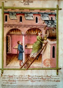 Essig: eine junge Frau füllt einen Krug, Illumination aus dem „Tacuinum sanitatis“ von Unknown artist