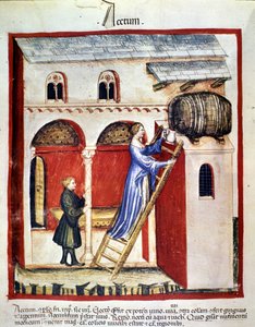 Essigproduktion. Illustration aus dem Tacuinum sanitatis