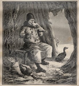 Reisen von Charles Rabot (1856-1944): Ostiak (Khanty oder Khante) aus Sibirien isst Fisch - Gravur in „La Science francaise“ von Unknown artist