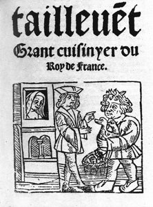 Frontispiz von „Le Viandier“ von Taillevent. Guillaume Tirel, genannt Taillevent oder Taillevant, französischer Koch (1310 bis 1395) von Unknown artist