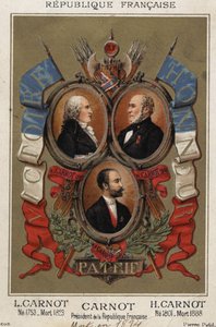 Porträts von Lazare Carnot französischer Politiker (1753-1823), Hyppolite Carnot (1801 bis 1888) und Sadi Carnot Präsident der französischen Republik.