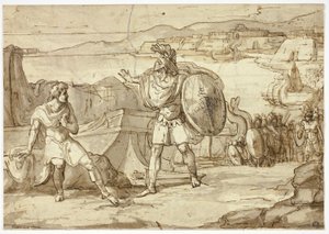 Szene aus der Ilias: Konfrontation zweier Krieger von Unknown Italian
