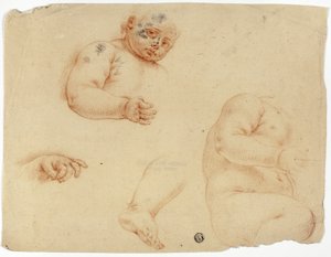 Skizzen eines Kindes: Halbfigur, Torso, Fuß, Hand