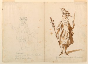 Zeichnung, Kostümentwurf: Jugend und Diana für ein Ballett, ca. 1720 von Unknown artistUnknown artist