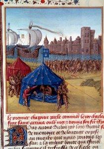 8. Kreuzzug: Der Tod von Ludwig IX. durch die Pest in Tunis Miniatur aus „Le livre des faits de Monseigneur Saint Louis“ von Unknown artist
