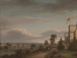 Ein Landhaus in einer Flusslandschaft, zuvor als Oatlands identifiziert von Unknown artist