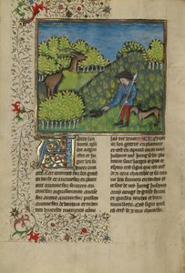 Ein Jäger und ein Hund untersuchen die Spur eines Hirsches von Unknown artist