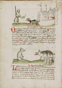 Ein Mann mit einem Schwert und ein Hund mit einem Knochen; Ein Wolf und ein Schwein von Unknown artist