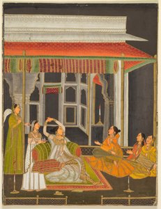 Eine Prinzessin auf einer Terrasse mit Dienerinnen bei Nacht (recto) von Unknown artist