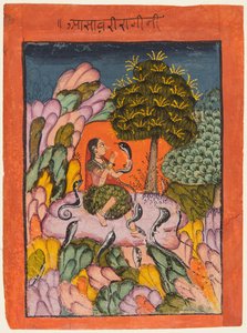 Eine Frau bezaubert Schlangen in der Wildnis: Asavari Ragini, aus einer Ragamala