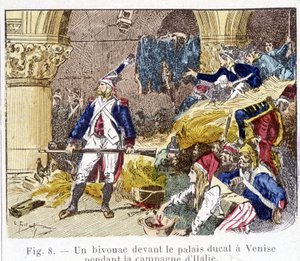 Ein Biwak vor dem Dogenpalast in Venedig während des Italienfeldzugs